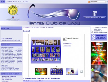 site internet du Tennis Club de Gray